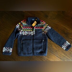 NEW $165 POLO Ralph Lauren Boy's Fair Isle-Inspired Sherpa Fleece Jacket M 10-12